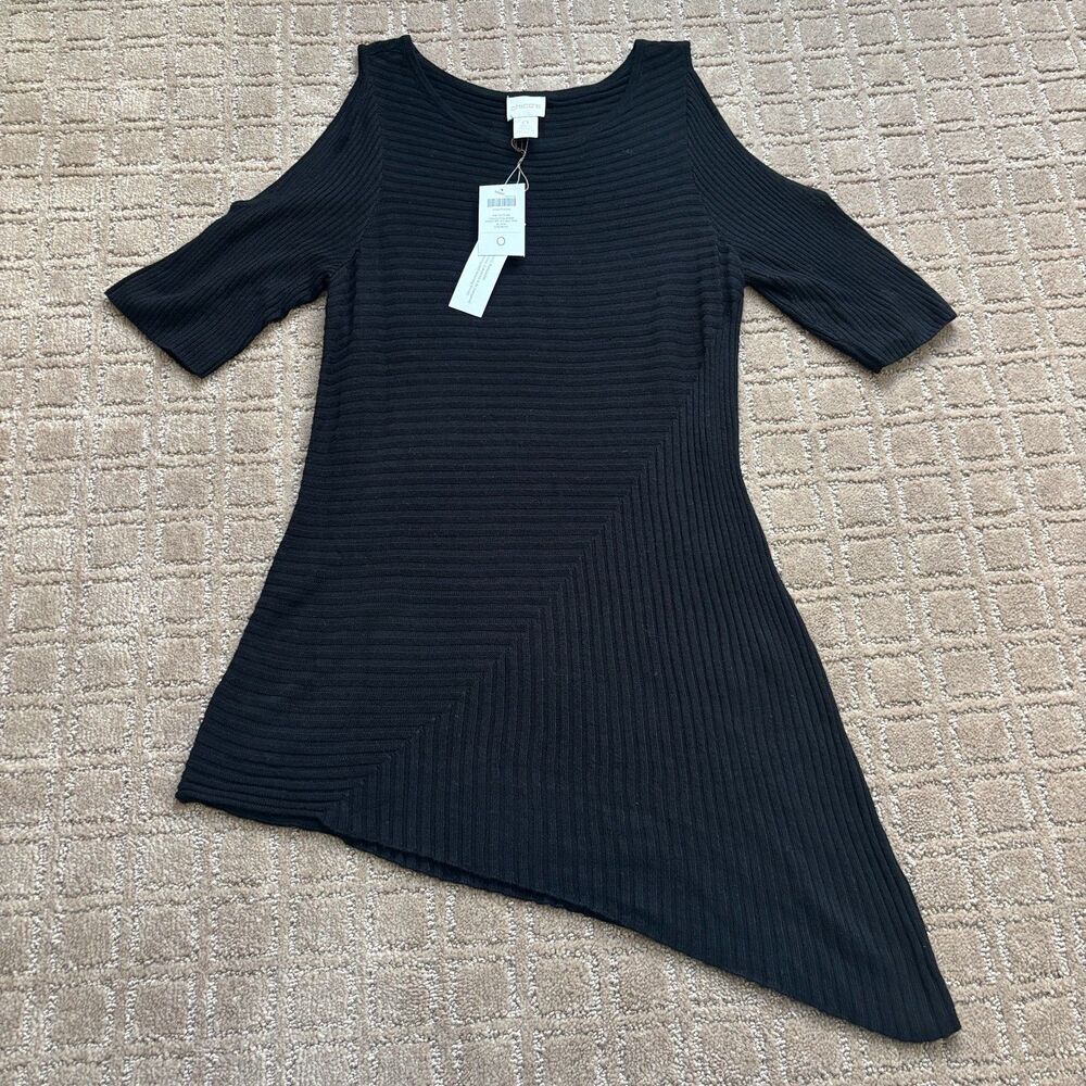 Chico’s Sasha Ribbed Cold-Shoulder Pullover Sweater Women's 0 US 4 Black NWT